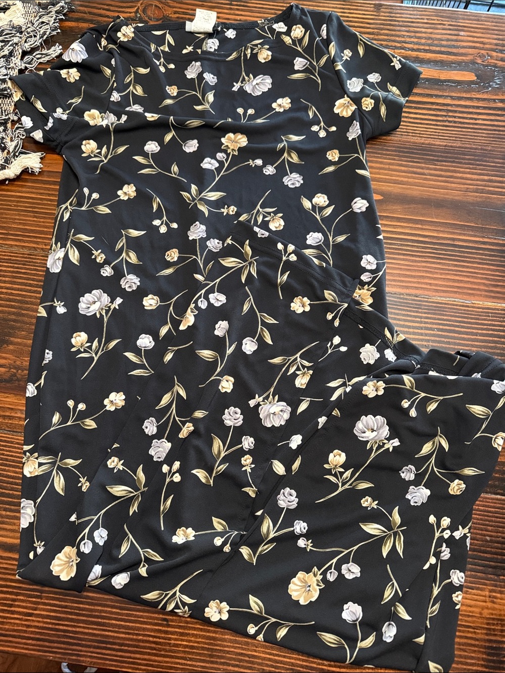 Black Floral Midi Dress with Yellow & Cream Blooms